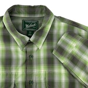 Woolrich Mens XL Green Plaid Long Sleeve Button Up Shirt Outdoor Performance
